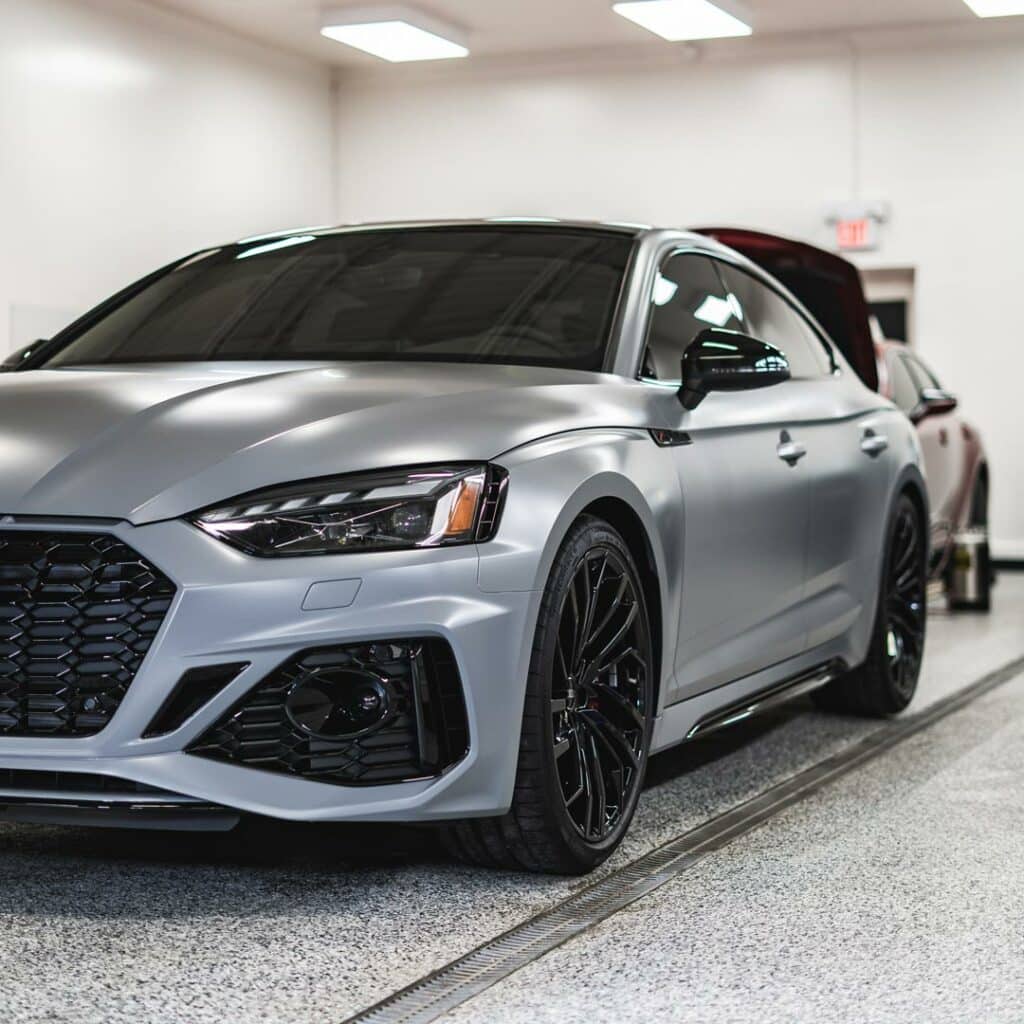 satin paint protection film on nardo grey audi rs5 in edmonton applied by Liberty Autoworx